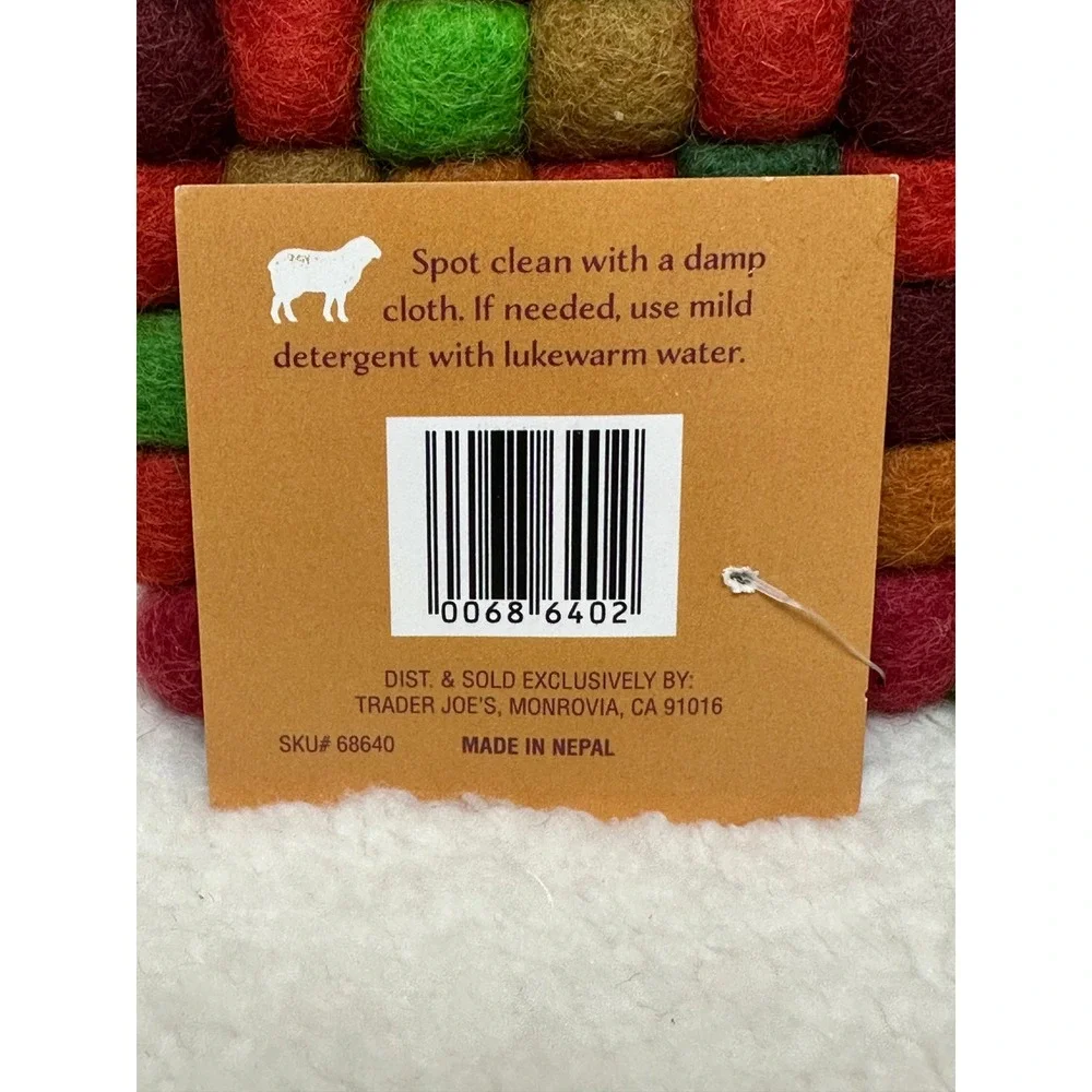 Trader Joe's Felted Wool Trivet Multicolor Handcrafted Nepal Square 7x7